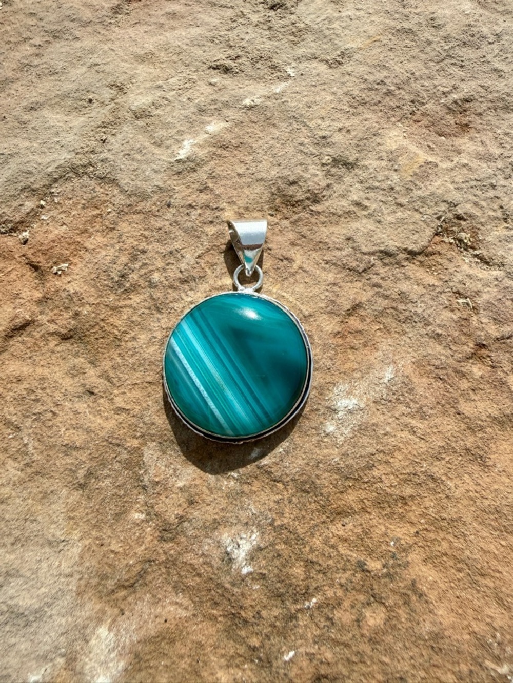 Silver 925 Round Malachite Pendant